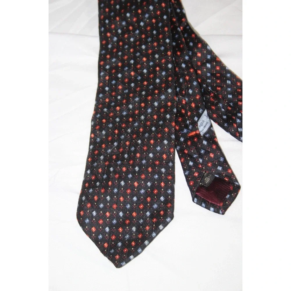 ERMENEGILDO ZEGNA Silk Tie Black Blue Red Geometric Italy 58 x 3.75